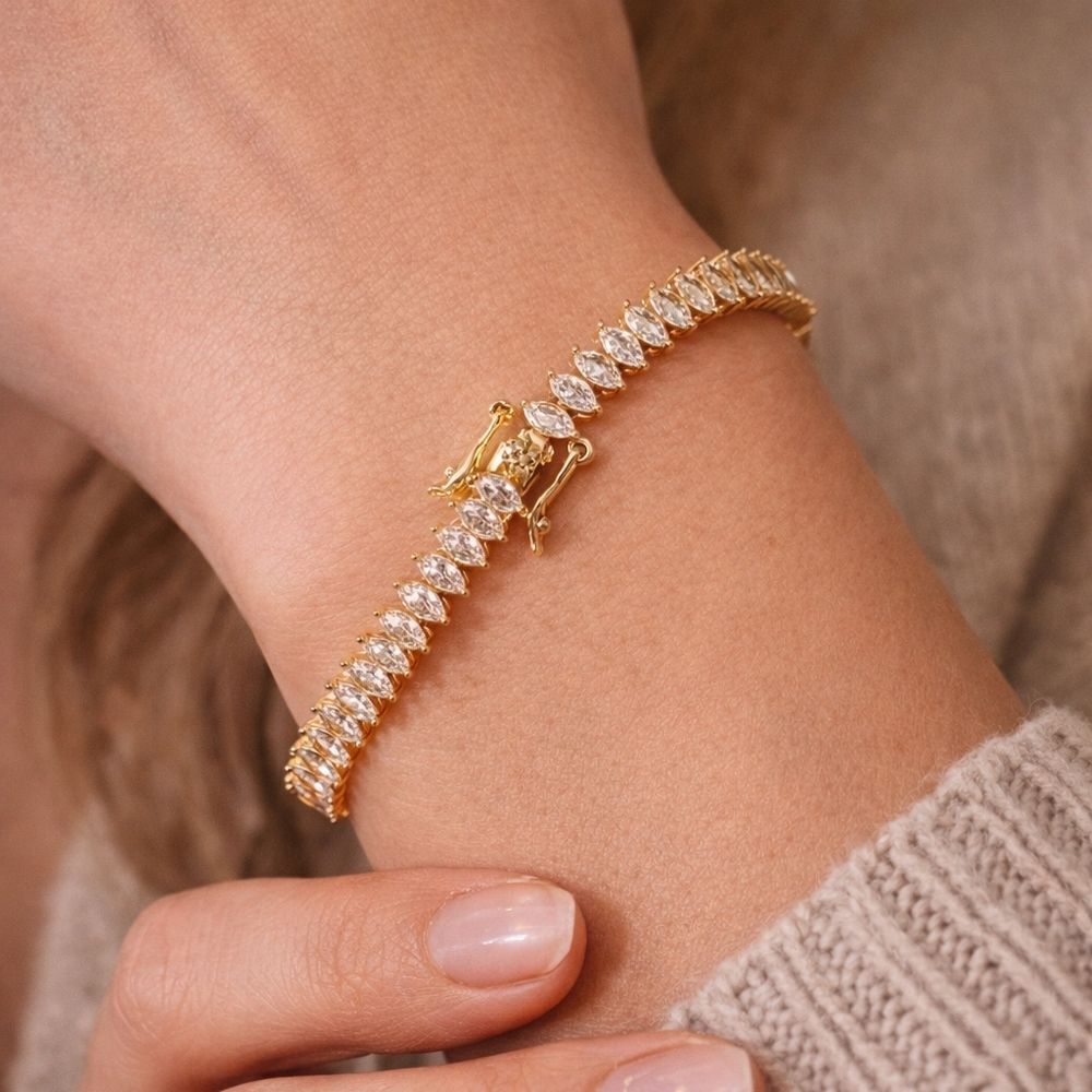 Gold Plated Marquise Cut Tennis Bracelet